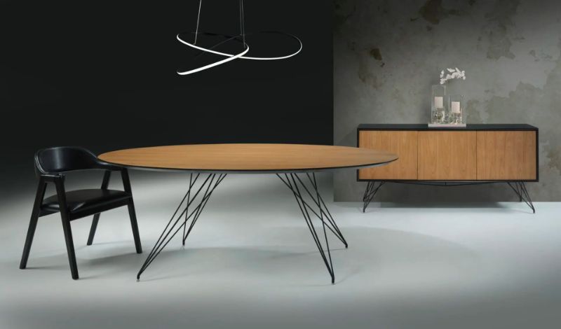 Mesa Vênus Tampo Oval Laminado (Amêndoa Base Preta)